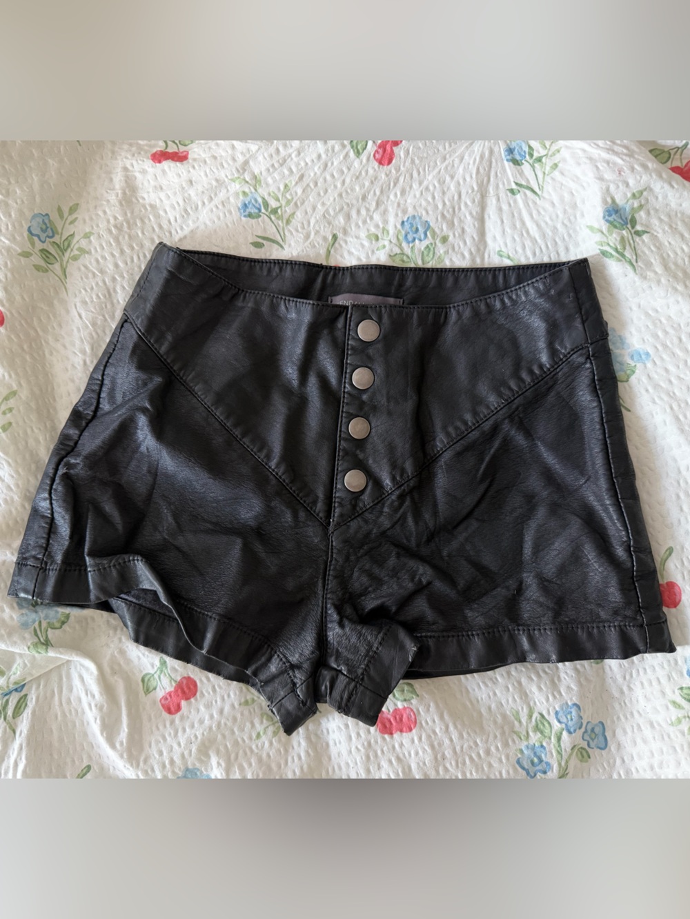 Kendall & Kylie Black Leather High-Waist Button Shorts